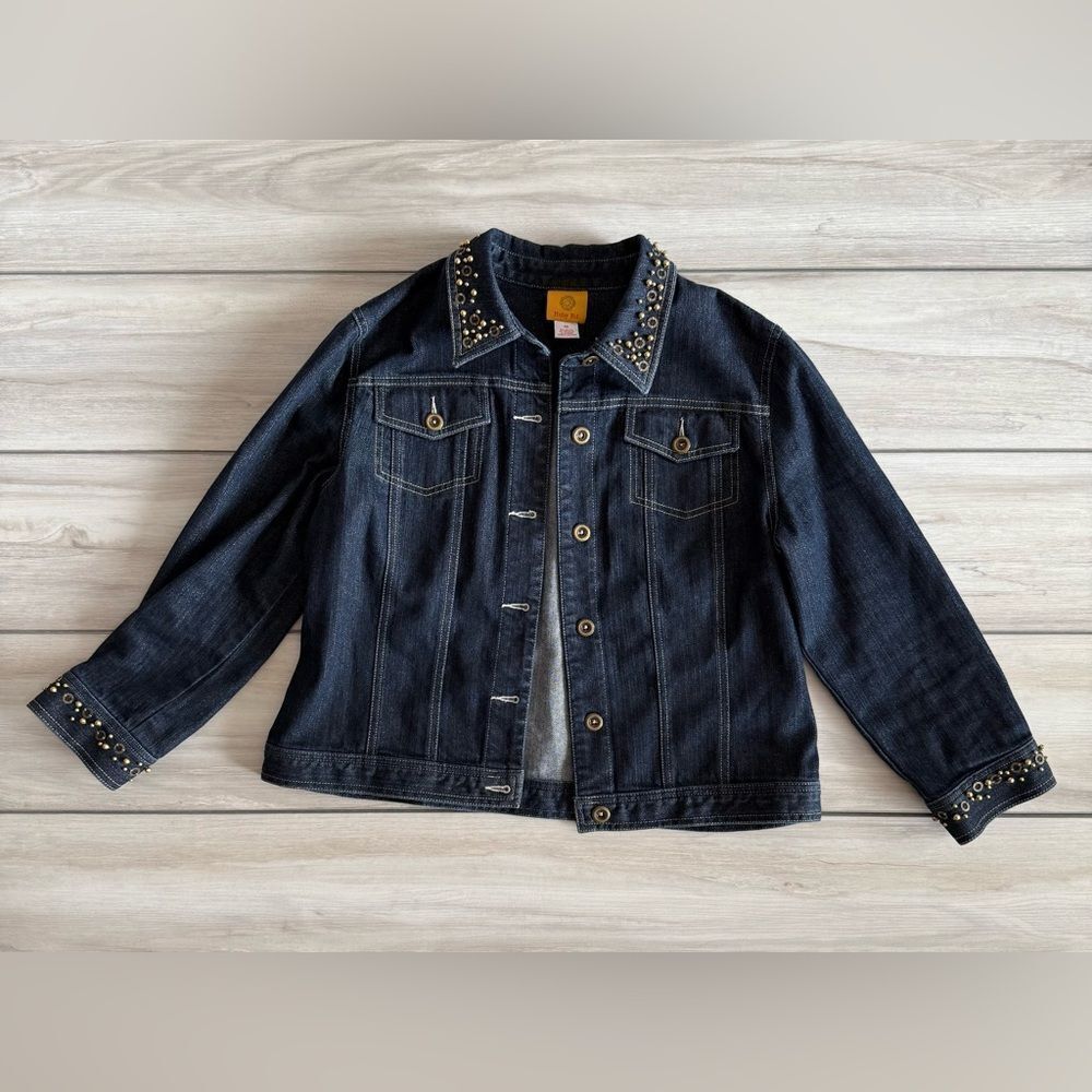 Ruby Rd. Bronze Studded Denim Jacket Blue Size 10 EUC
